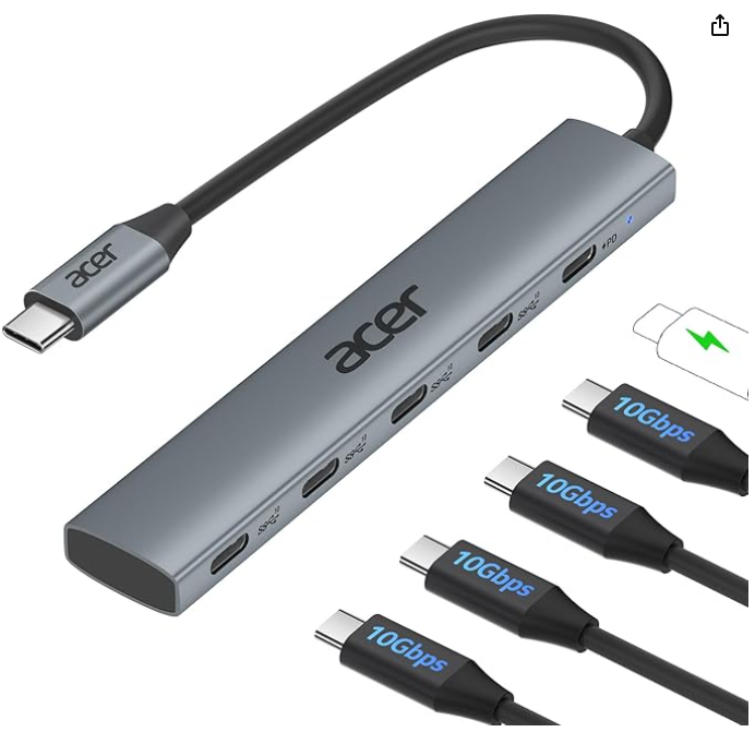 Acer 10 Gbps USB C Hub, USBC Splitter with 4 USB C 3.2 and 100W PD Port